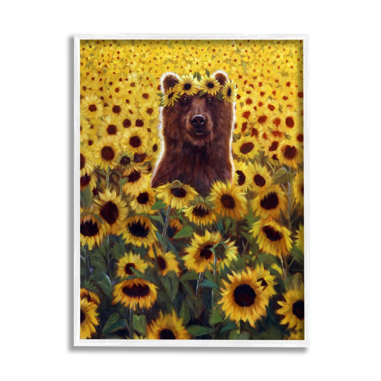 Stupell Industries Happy Bear Sunflower Field Framed Giclee Art
